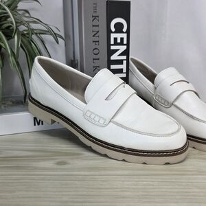 Anne Klein White Leather Penny Loafers for Women, Size 8